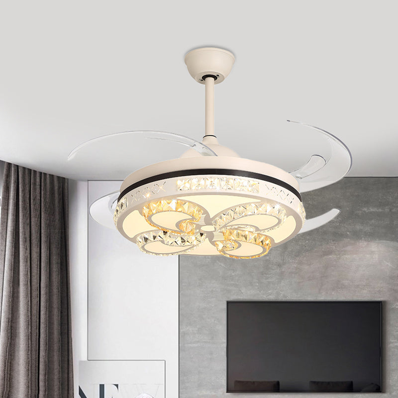 Modernism Round Ceiling Fan Lighting 42" Width LED Acrylic Semi Flush Mount Light in Cream with Crystal Accent, 4 Clear Blades Clearhalo 'Ceiling Fans with Lights' 'Ceiling Fans' 'Modern Ceiling Fans' 'Modern' Lighting' 403406