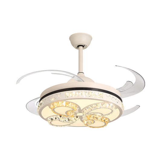 Modernism Round Ceiling Fan Lighting 42" Width LED Acrylic Semi Flush Mount Light in Cream with Crystal Accent, 4 Clear Blades Clearhalo 'Ceiling Fans with Lights' 'Ceiling Fans' 'Modern Ceiling Fans' 'Modern' Lighting' 403407
