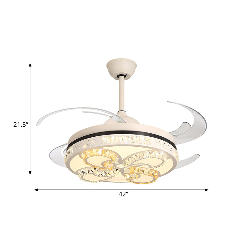Modernism Round Ceiling Fan Lighting 42" Width LED Acrylic Semi Flush Mount Light in Cream with Crystal Accent, 4 Clear Blades Clearhalo 'Ceiling Fans with Lights' 'Ceiling Fans' 'Modern Ceiling Fans' 'Modern' Lighting' 403408