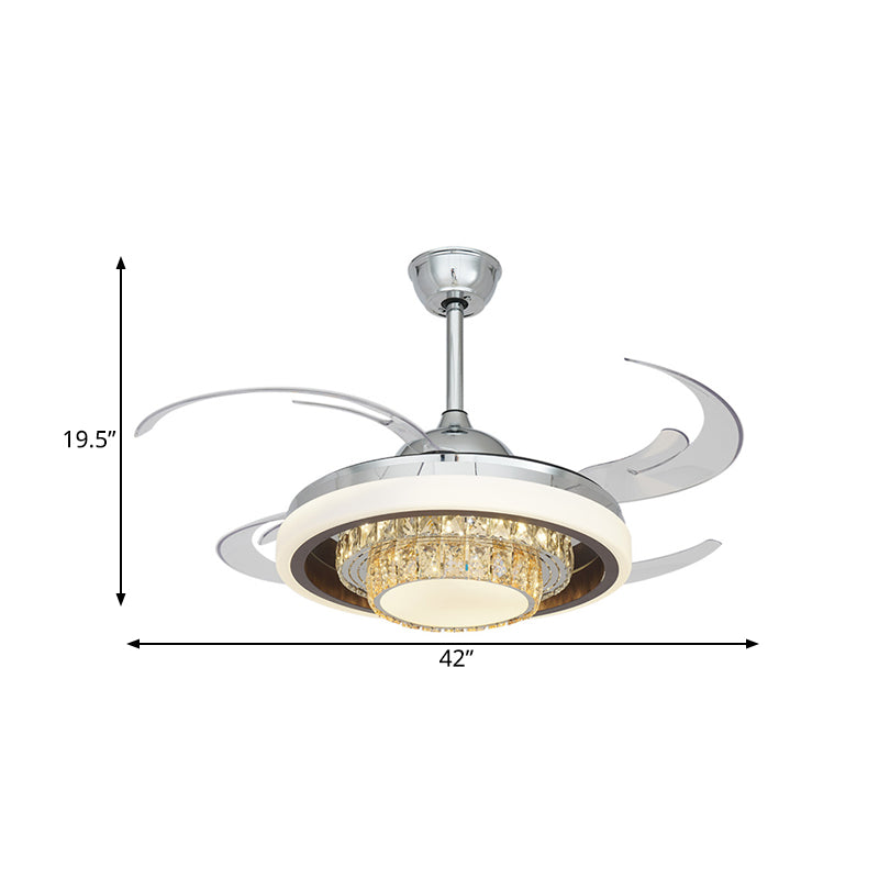 LED Metal Hanging Fan Light Modern Silver Round Living Room Semi Flush Mount Ceiling Fixture with 4 Clear Blades, 42" W Clearhalo 'Ceiling Fans with Lights' 'Ceiling Fans' 'Modern Ceiling Fans' 'Modern' Lighting' 403413