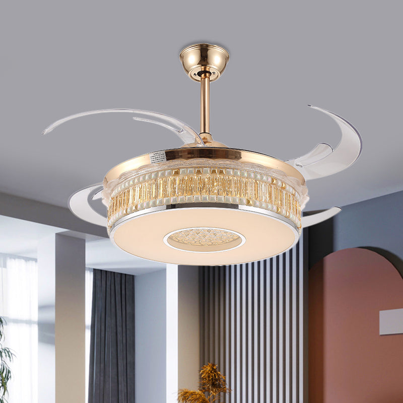 Gold Circular Hanging Fan Lighting Metal LED Bedroom Semi Flush Mount Ceiling Light with 4 Clear Blades, 42" Width Gold Clearhalo 'Ceiling Fans with Lights' 'Ceiling Fans' 'Modern Ceiling Fans' 'Modern' Lighting' 403419