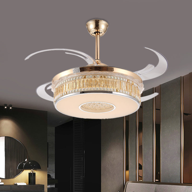 Gold Circular Hanging Fan Lighting Metal LED Bedroom Semi Flush Mount Ceiling Light with 4 Clear Blades, 42" Width Clearhalo 'Ceiling Fans with Lights' 'Ceiling Fans' 'Modern Ceiling Fans' 'Modern' Lighting' 403420