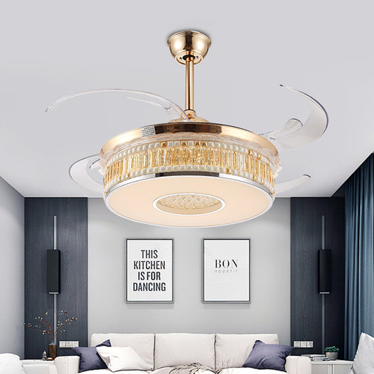Gold Circular Hanging Fan Lighting Metal LED Bedroom Semi Flush Mount Ceiling Light with 4 Clear Blades, 42" Width Clearhalo 'Ceiling Fans with Lights' 'Ceiling Fans' 'Modern Ceiling Fans' 'Modern' Lighting' 403421