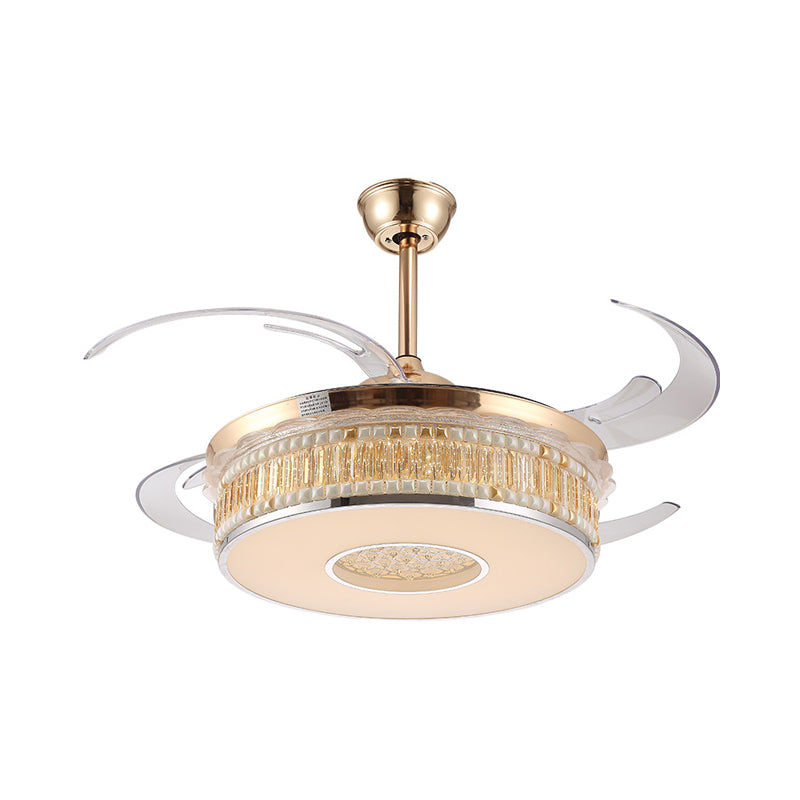 Gold Circular Hanging Fan Lighting Metal LED Bedroom Semi Flush Mount Ceiling Light with 4 Clear Blades, 42" Width Clearhalo 'Ceiling Fans with Lights' 'Ceiling Fans' 'Modern Ceiling Fans' 'Modern' Lighting' 403422