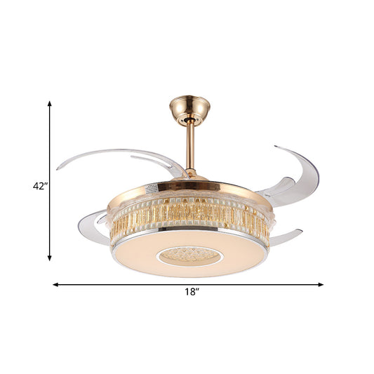 Gold Circular Hanging Fan Lighting Metal LED Bedroom Semi Flush Mount Ceiling Light with 4 Clear Blades, 42" Width Clearhalo 'Ceiling Fans with Lights' 'Ceiling Fans' 'Modern Ceiling Fans' 'Modern' Lighting' 403423