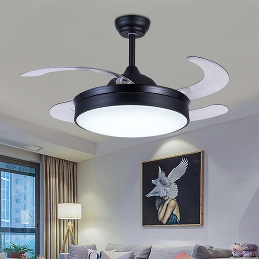 Acrylic Circle Pendant Fan Light Contemporary LED 42" W Bedroom 4 Clear Blades Semi Flush Mount Lighting in Black, Remote/Wall Control/Remote and Wall Control Black Clearhalo 'Ceiling Fans with Lights' 'Ceiling Fans' 'Modern Ceiling Fans' 'Modern' Lighting' 403424
