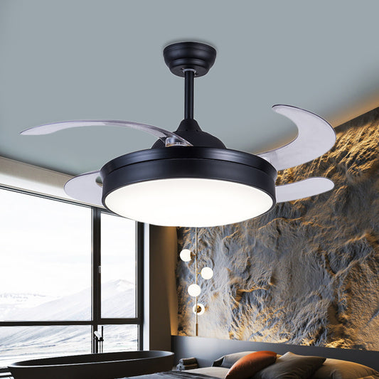 Acrylic Circle Pendant Fan Light Contemporary LED 42" W Bedroom 4 Clear Blades Semi Flush Mount Lighting in Black, Remote/Wall Control/Remote and Wall Control Clearhalo 'Ceiling Fans with Lights' 'Ceiling Fans' 'Modern Ceiling Fans' 'Modern' Lighting' 403425