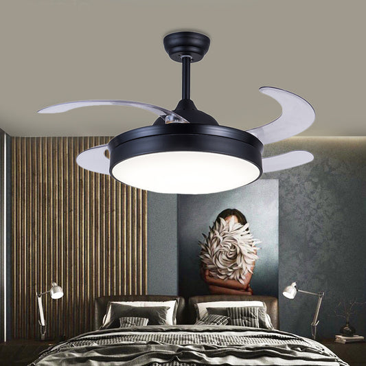Acrylic Circle Pendant Fan Light Contemporary LED 42" W Bedroom 4 Clear Blades Semi Flush Mount Lighting in Black, Remote/Wall Control/Remote and Wall Control Clearhalo 'Ceiling Fans with Lights' 'Ceiling Fans' 'Modern Ceiling Fans' 'Modern' Lighting' 403426