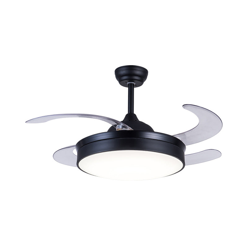 Acrylic Circle Pendant Fan Light Contemporary LED 42" W Bedroom 4 Clear Blades Semi Flush Mount Lighting in Black, Remote/Wall Control/Remote and Wall Control Clearhalo 'Ceiling Fans with Lights' 'Ceiling Fans' 'Modern Ceiling Fans' 'Modern' Lighting' 403427