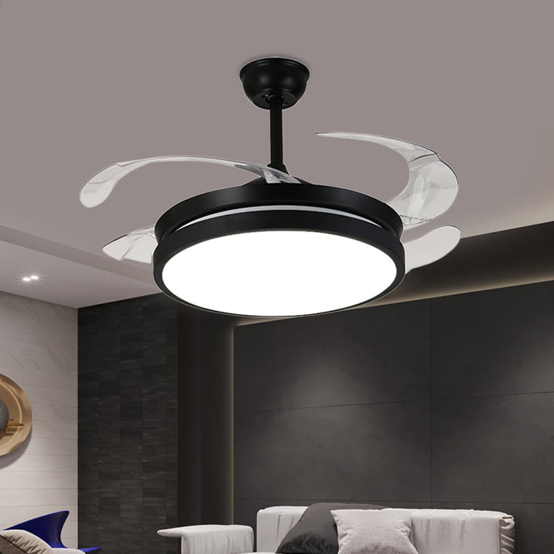 Contemporary Round Pendant Fan Lamp LED Metal 5 Clear Blades Semi Flush Light Fixture in Black for Living Room, 42" W Black Clearhalo 'Ceiling Fans with Lights' 'Ceiling Fans' 'Modern Ceiling Fans' 'Modern' Lighting' 403429