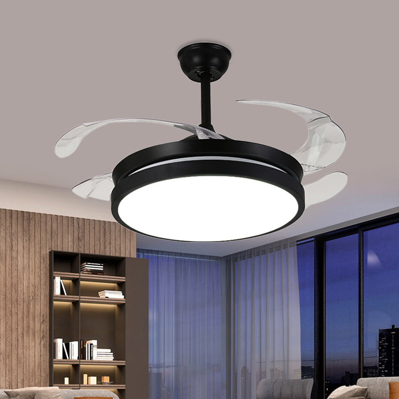 Contemporary Round Pendant Fan Lamp LED Metal 5 Clear Blades Semi Flush Light Fixture in Black for Living Room, 42" W Clearhalo 'Ceiling Fans with Lights' 'Ceiling Fans' 'Modern Ceiling Fans' 'Modern' Lighting' 403430