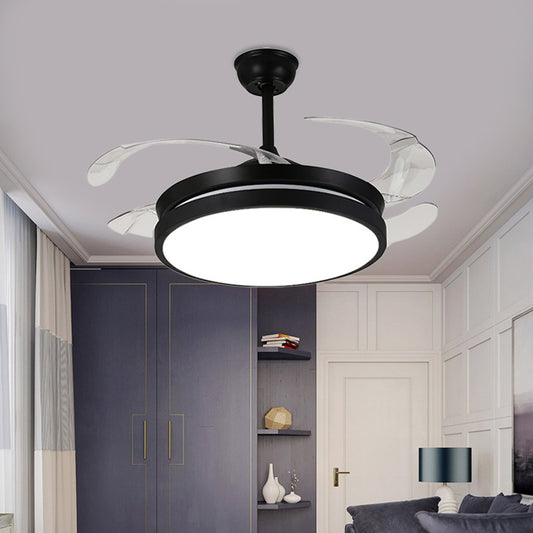 Contemporary Round Pendant Fan Lamp LED Metal 5 Clear Blades Semi Flush Light Fixture in Black for Living Room, 42" W Clearhalo 'Ceiling Fans with Lights' 'Ceiling Fans' 'Modern Ceiling Fans' 'Modern' Lighting' 403431