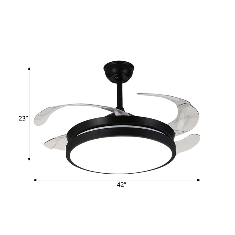 Contemporary Round Pendant Fan Lamp LED Metal 5 Clear Blades Semi Flush Light Fixture in Black for Living Room, 42" W Clearhalo 'Ceiling Fans with Lights' 'Ceiling Fans' 'Modern Ceiling Fans' 'Modern' Lighting' 403433