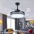 36" W LED Pendant Fan Lighting Modern Circle Metal 4 Blades Semi Flush Ceiling Light Fixture in Black, Remote/Wall Control/Remote and Wall Control Black Clearhalo 'Ceiling Fans with Lights' 'Ceiling Fans' 'Modern Ceiling Fans' 'Modern' Lighting' 403434