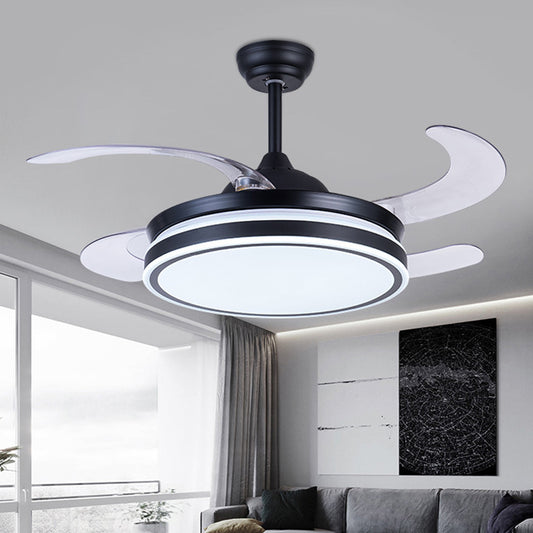36" W LED Pendant Fan Lighting Modern Circle Metal 4 Blades Semi Flush Ceiling Light Fixture in Black, Remote/Wall Control/Remote and Wall Control Clearhalo 'Ceiling Fans with Lights' 'Ceiling Fans' 'Modern Ceiling Fans' 'Modern' Lighting' 403435