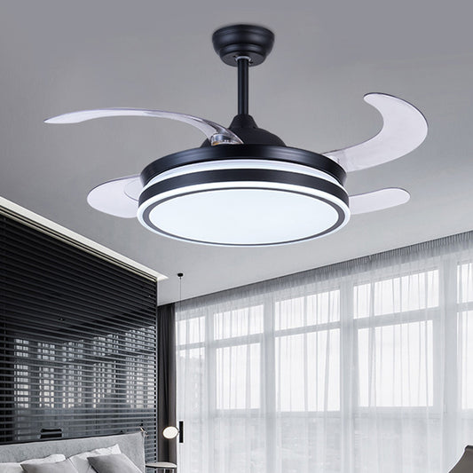36" W LED Pendant Fan Lighting Modern Circle Metal 4 Blades Semi Flush Ceiling Light Fixture in Black, Remote/Wall Control/Remote and Wall Control Clearhalo 'Ceiling Fans with Lights' 'Ceiling Fans' 'Modern Ceiling Fans' 'Modern' Lighting' 403436