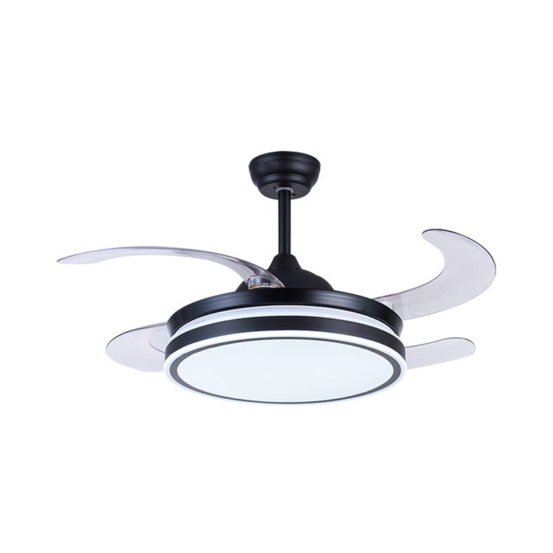 36" W LED Pendant Fan Lighting Modern Circle Metal 4 Blades Semi Flush Ceiling Light Fixture in Black, Remote/Wall Control/Remote and Wall Control Clearhalo 'Ceiling Fans with Lights' 'Ceiling Fans' 'Modern Ceiling Fans' 'Modern' Lighting' 403437