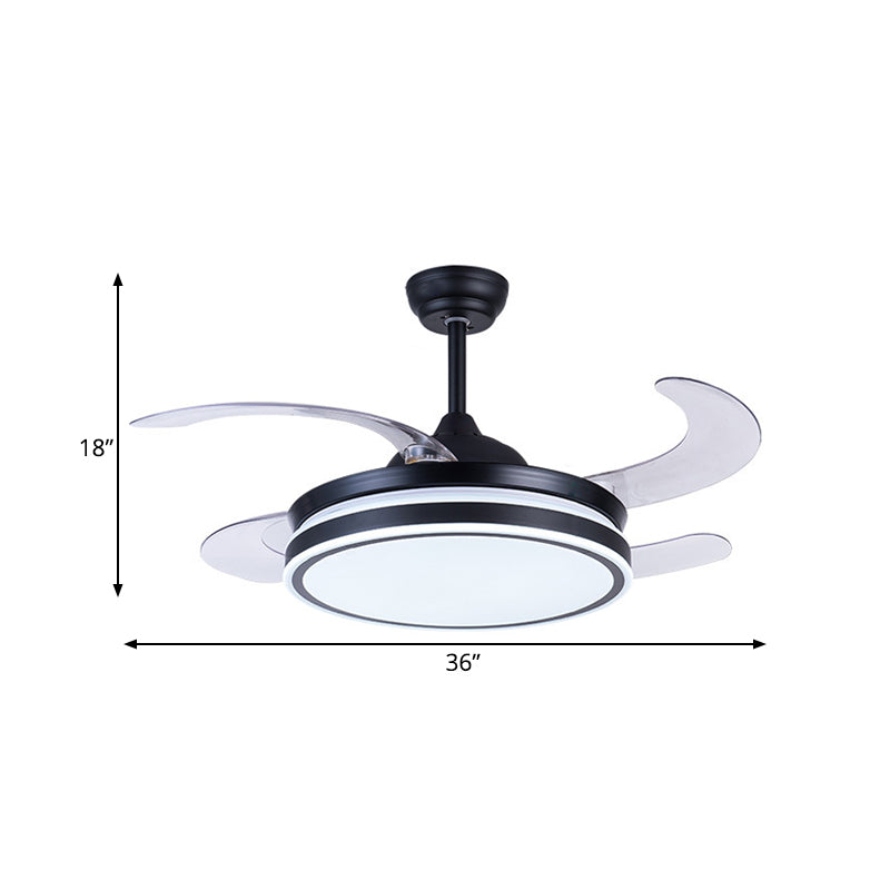 36" W LED Pendant Fan Lighting Modern Circle Metal 4 Blades Semi Flush Ceiling Light Fixture in Black, Remote/Wall Control/Remote and Wall Control Clearhalo 'Ceiling Fans with Lights' 'Ceiling Fans' 'Modern Ceiling Fans' 'Modern' Lighting' 403438