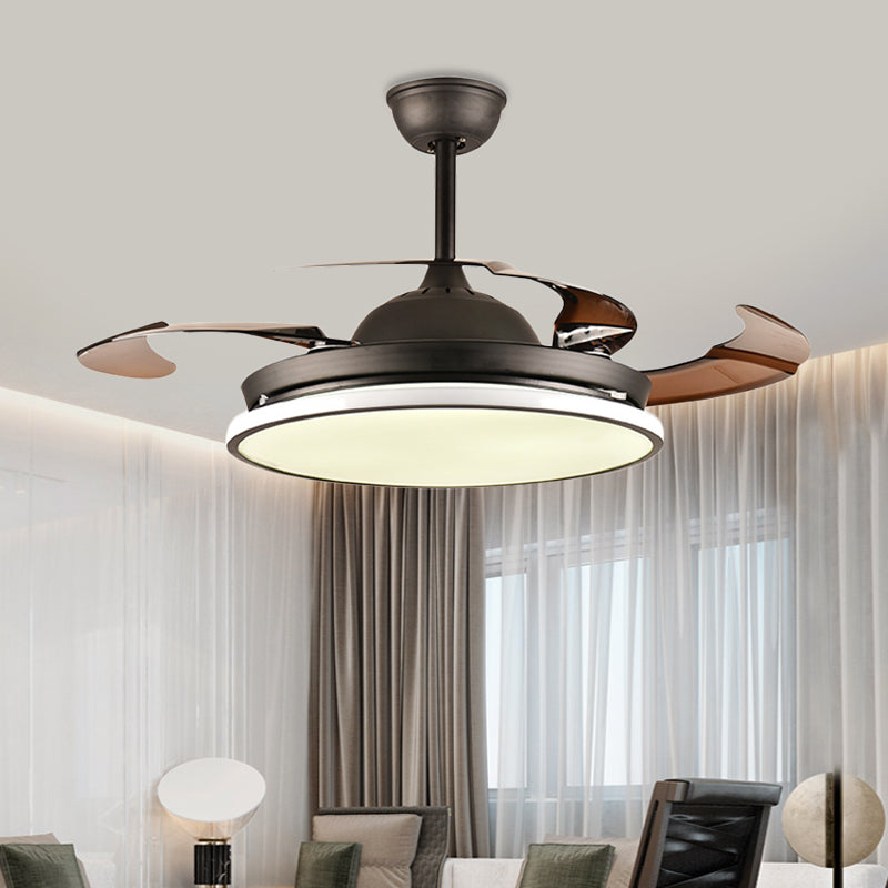 36"/42" W Ring Acrylic Fan Lighting Contemporary LED Bedroom Semi Flush Mount Ceiling Fixture in Black, 4 Brown Blades Black Clearhalo 'Ceiling Fans with Lights' 'Ceiling Fans' 'Modern Ceiling Fans' 'Modern' Lighting' 403439