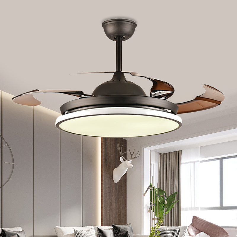 36"/42" W Ring Acrylic Fan Lighting Contemporary LED Bedroom Semi Flush Mount Ceiling Fixture in Black, 4 Brown Blades Clearhalo 'Ceiling Fans with Lights' 'Ceiling Fans' 'Modern Ceiling Fans' 'Modern' Lighting' 403440