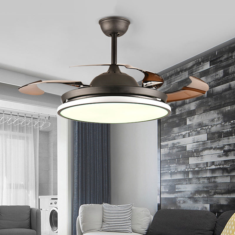 36"/42" W Ring Acrylic Fan Lighting Contemporary LED Bedroom Semi Flush Mount Ceiling Fixture in Black, 4 Brown Blades Clearhalo 'Ceiling Fans with Lights' 'Ceiling Fans' 'Modern Ceiling Fans' 'Modern' Lighting' 403441