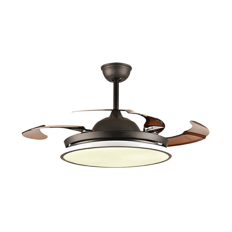 36"/42" W Ring Acrylic Fan Lighting Contemporary LED Bedroom Semi Flush Mount Ceiling Fixture in Black, 4 Brown Blades Clearhalo 'Ceiling Fans with Lights' 'Ceiling Fans' 'Modern Ceiling Fans' 'Modern' Lighting' 403442
