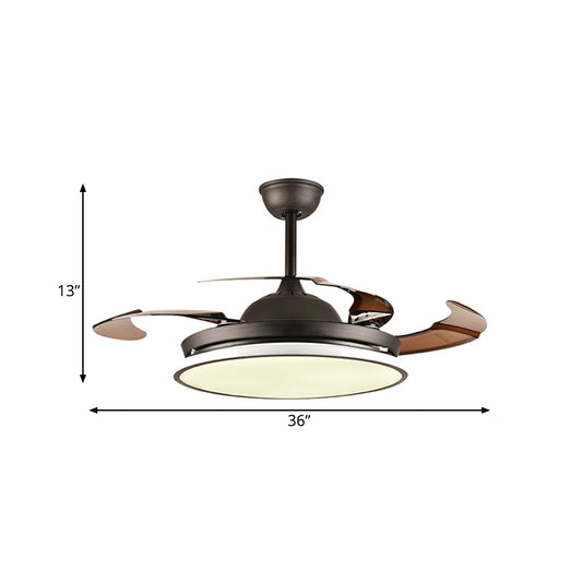36"/42" W Ring Acrylic Fan Lighting Contemporary LED Bedroom Semi Flush Mount Ceiling Fixture in Black, 4 Brown Blades Clearhalo 'Ceiling Fans with Lights' 'Ceiling Fans' 'Modern Ceiling Fans' 'Modern' Lighting' 403443
