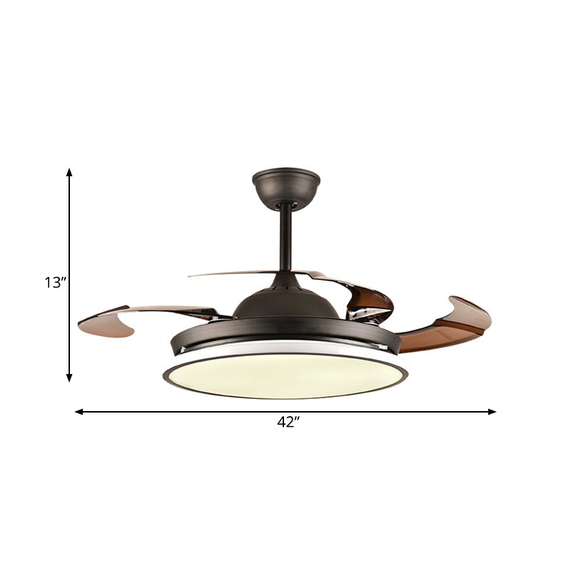 36"/42" W Ring Acrylic Fan Lighting Contemporary LED Bedroom Semi Flush Mount Ceiling Fixture in Black, 4 Brown Blades Clearhalo 'Ceiling Fans with Lights' 'Ceiling Fans' 'Modern Ceiling Fans' 'Modern' Lighting' 403444