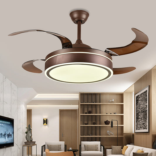Coffee Ring Ceiling Fan Light Minimalism Acrylic LED Living Room Semi Mount Lighting with 4 Brown Blades, 42" Width Clearhalo 'Ceiling Fans with Lights' 'Ceiling Fans' 'Modern Ceiling Fans' 'Modern' Lighting' 403446