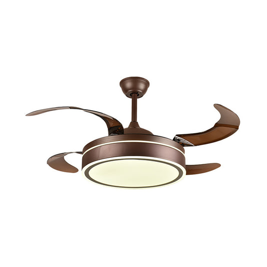 Coffee Ring Ceiling Fan Light Minimalism Acrylic LED Living Room Semi Mount Lighting with 4 Brown Blades, 42" Width Clearhalo 'Ceiling Fans with Lights' 'Ceiling Fans' 'Modern Ceiling Fans' 'Modern' Lighting' 403448