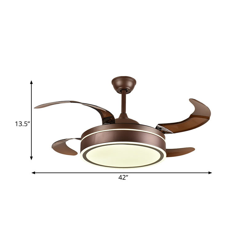 Coffee Ring Ceiling Fan Light Minimalism Acrylic LED Living Room Semi Mount Lighting with 4 Brown Blades, 42" Width Clearhalo 'Ceiling Fans with Lights' 'Ceiling Fans' 'Modern Ceiling Fans' 'Modern' Lighting' 403449