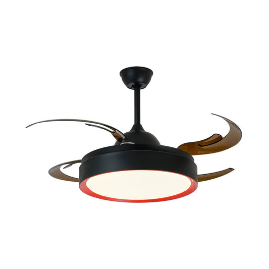 Simplicity Round Pendant Fan Lamp 42" W LED Metal Semi Flush Ceiling Light in Black for Bedroom, 4 Brown Blades Clearhalo 'Ceiling Fans with Lights' 'Ceiling Fans' 'Modern Ceiling Fans' 'Modern' Lighting' 403459