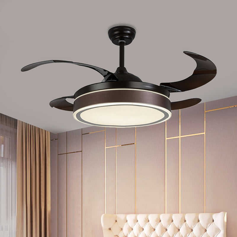42" W LED Fan Lighting Simple Circular Acrylic Semi Flush Mount Ceiling Light in Coffee with 4 Brown Blades, Remote/Wall Control/Remote and Wall Control Coffee Clearhalo 'Ceiling Fans with Lights' 'Ceiling Fans' 'Modern Ceiling Fans' 'Modern' Lighting' 403461