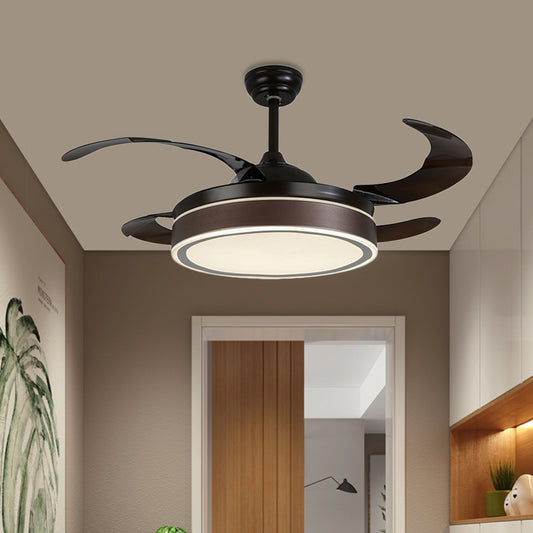 42" W LED Fan Lighting Simple Circular Acrylic Semi Flush Mount Ceiling Light in Coffee with 4 Brown Blades, Remote/Wall Control/Remote and Wall Control Clearhalo 'Ceiling Fans with Lights' 'Ceiling Fans' 'Modern Ceiling Fans' 'Modern' Lighting' 403463
