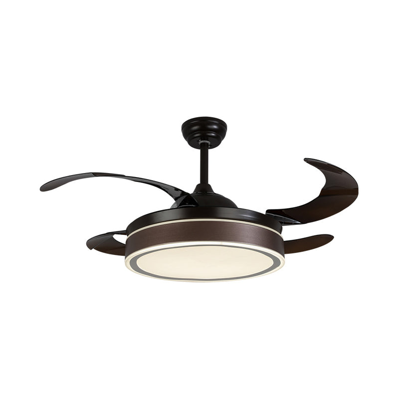 42" W LED Fan Lighting Simple Circular Acrylic Semi Flush Mount Ceiling Light in Coffee with 4 Brown Blades, Remote/Wall Control/Remote and Wall Control Clearhalo 'Ceiling Fans with Lights' 'Ceiling Fans' 'Modern Ceiling Fans' 'Modern' Lighting' 403464