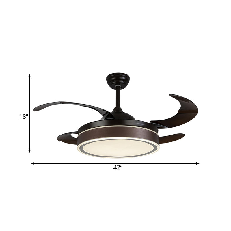 42" W LED Fan Lighting Simple Circular Acrylic Semi Flush Mount Ceiling Light in Coffee with 4 Brown Blades, Remote/Wall Control/Remote and Wall Control Clearhalo 'Ceiling Fans with Lights' 'Ceiling Fans' 'Modern Ceiling Fans' 'Modern' Lighting' 403465