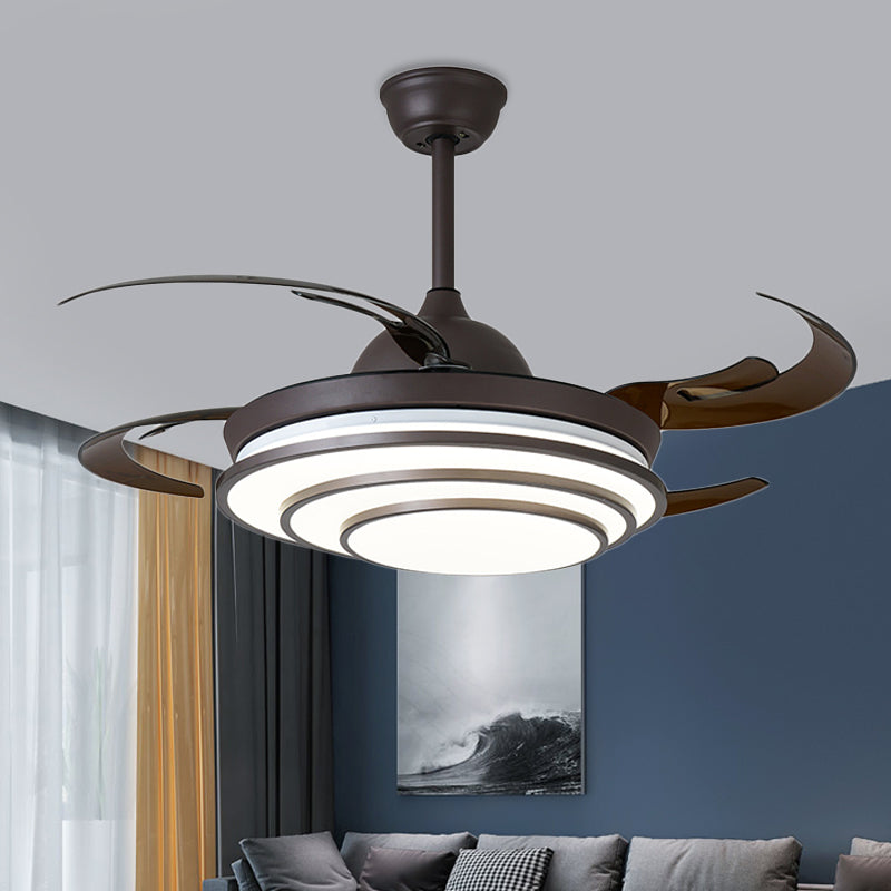 Circle Acrylic Ceiling Fan Light Modern LED Living Room Semi Flush Mount in Dark Coffee with 4 Brown Blades, 42" Wide Clearhalo 'Ceiling Fans with Lights' 'Ceiling Fans' 'Modern Ceiling Fans' 'Modern' Lighting' 403467