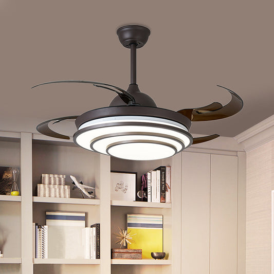 Circle Acrylic Ceiling Fan Light Modern LED Living Room Semi Flush Mount in Dark Coffee with 4 Brown Blades, 42" Wide Clearhalo 'Ceiling Fans with Lights' 'Ceiling Fans' 'Modern Ceiling Fans' 'Modern' Lighting' 403468