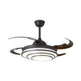 Circle Acrylic Ceiling Fan Light Modern LED Living Room Semi Flush Mount in Dark Coffee with 4 Brown Blades, 42" Wide Clearhalo 'Ceiling Fans with Lights' 'Ceiling Fans' 'Modern Ceiling Fans' 'Modern' Lighting' 403469