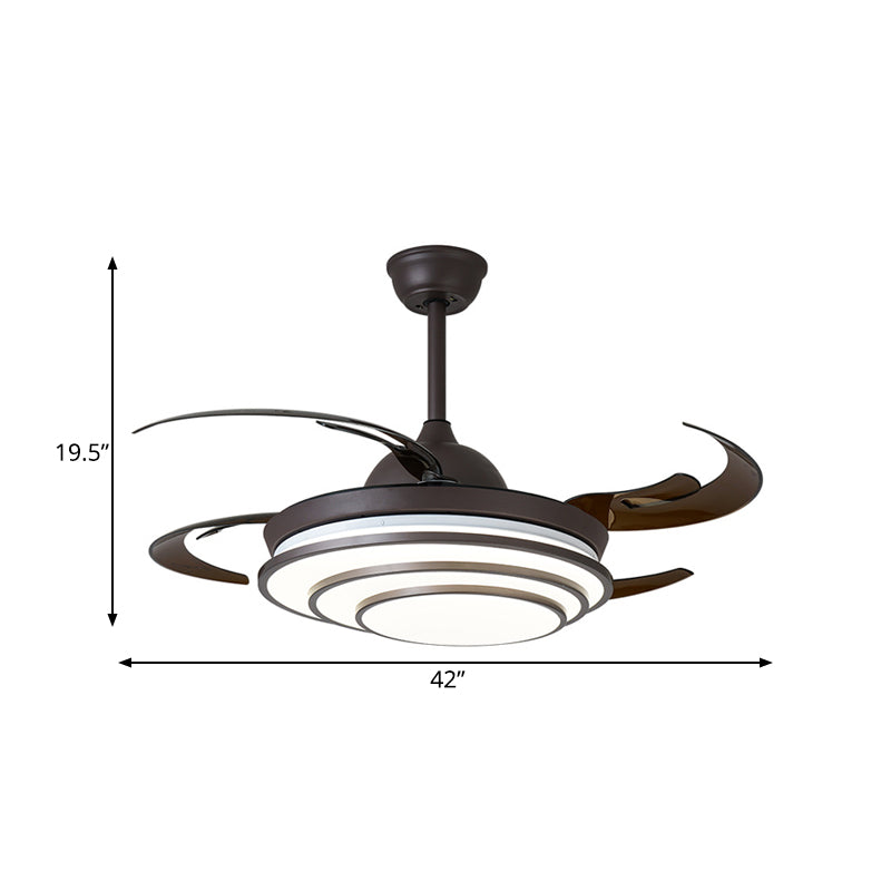 Circle Acrylic Ceiling Fan Light Modern LED Living Room Semi Flush Mount in Dark Coffee with 4 Brown Blades, 42" Wide Clearhalo 'Ceiling Fans with Lights' 'Ceiling Fans' 'Modern Ceiling Fans' 'Modern' Lighting' 403470