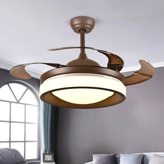 Coffee Round Hanging Fan Lamp Modernism Metal 42" W LED Living Room Semi Flush Light with 4 Brown Blades Clearhalo 'Ceiling Fans with Lights' 'Ceiling Fans' 'Modern Ceiling Fans' 'Modern' Lighting' 403472