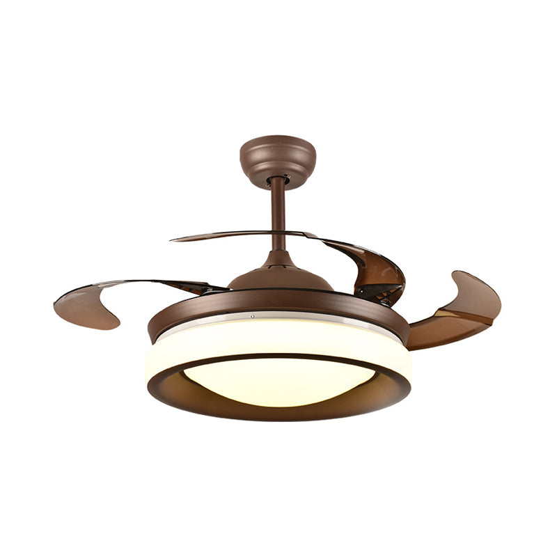 Coffee Round Hanging Fan Lamp Modernism Metal 42" W LED Living Room Semi Flush Light with 4 Brown Blades Clearhalo 'Ceiling Fans with Lights' 'Ceiling Fans' 'Modern Ceiling Fans' 'Modern' Lighting' 403474