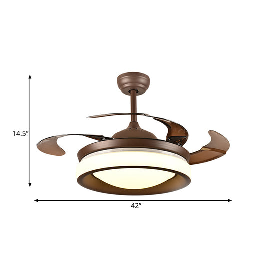 Coffee Round Hanging Fan Lamp Modernism Metal 42" W LED Living Room Semi Flush Light with 4 Brown Blades Clearhalo 'Ceiling Fans with Lights' 'Ceiling Fans' 'Modern Ceiling Fans' 'Modern' Lighting' 403475