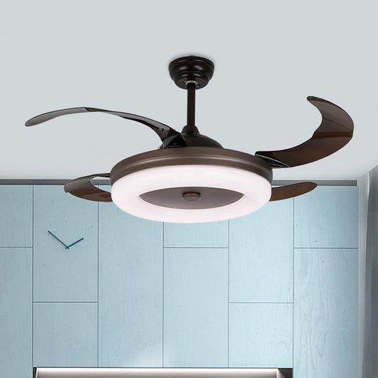 42" W Simple Circle Pendant Fan Light LED Metal Semi Flush Mount Lighting in Coffee with 4 Blades, Remote/Wall Control/Remote and Wall Control Coffee Clearhalo 'Ceiling Fans with Lights' 'Ceiling Fans' 'Modern Ceiling Fans' 'Modern' Lighting' 403481