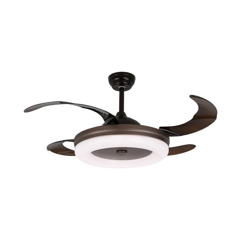 42" W Simple Circle Pendant Fan Light LED Metal Semi Flush Mount Lighting in Coffee with 4 Blades, Remote/Wall Control/Remote and Wall Control Clearhalo 'Ceiling Fans with Lights' 'Ceiling Fans' 'Modern Ceiling Fans' 'Modern' Lighting' 403484