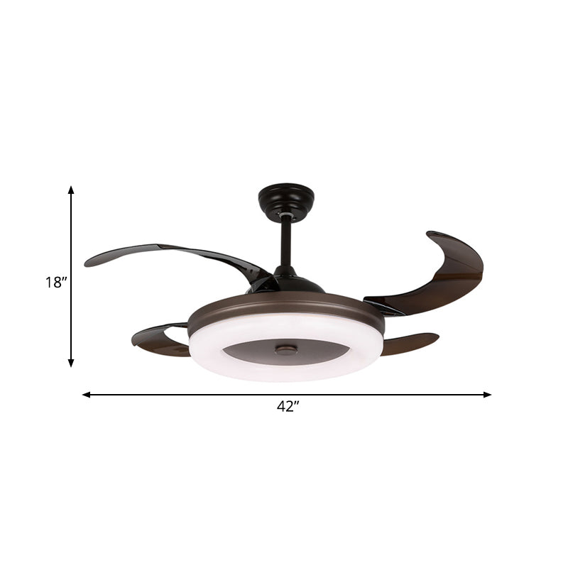 42" W Simple Circle Pendant Fan Light LED Metal Semi Flush Mount Lighting in Coffee with 4 Blades, Remote/Wall Control/Remote and Wall Control Clearhalo 'Ceiling Fans with Lights' 'Ceiling Fans' 'Modern Ceiling Fans' 'Modern' Lighting' 403485