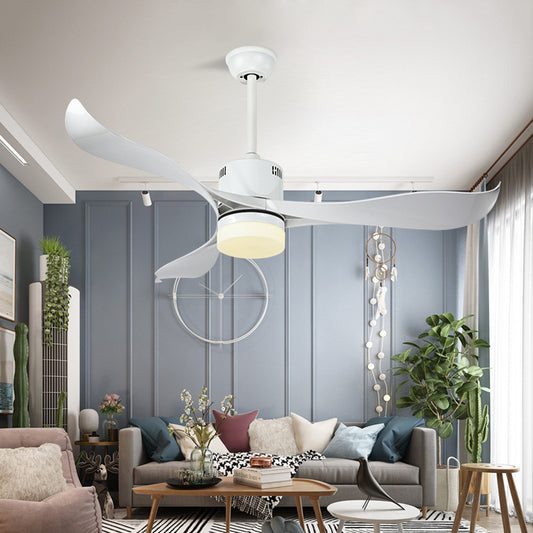 White Circular Hanging Fan Light Contemporary Metal LED Living Room Semi Flush Mount Ceiling Fixture with 3 Blades, 52" Wide Clearhalo 'Ceiling Fans with Lights' 'Ceiling Fans' 'Modern Ceiling Fans' 'Modern' Lighting' 403497