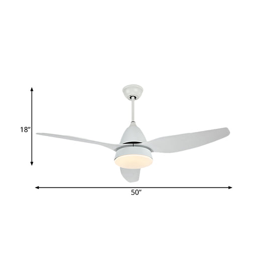 50" W LED Fan Lighting Modern Style Living Room Semi-Flush Ceiling Light with Circle Acrylic Shade in White, 3 Blades Clearhalo 'Ceiling Fans with Lights' 'Ceiling Fans' 'Modern Ceiling Fans' 'Modern' Lighting' 403505