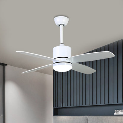 Circle Restaurant Ceiling Fan Light Modern Metal LED 42" W White Semi Flush Mount Lighting with 4 Blades White Clearhalo 'Ceiling Fans with Lights' 'Ceiling Fans' 'Modern Ceiling Fans' 'Modern' Lighting' 403506