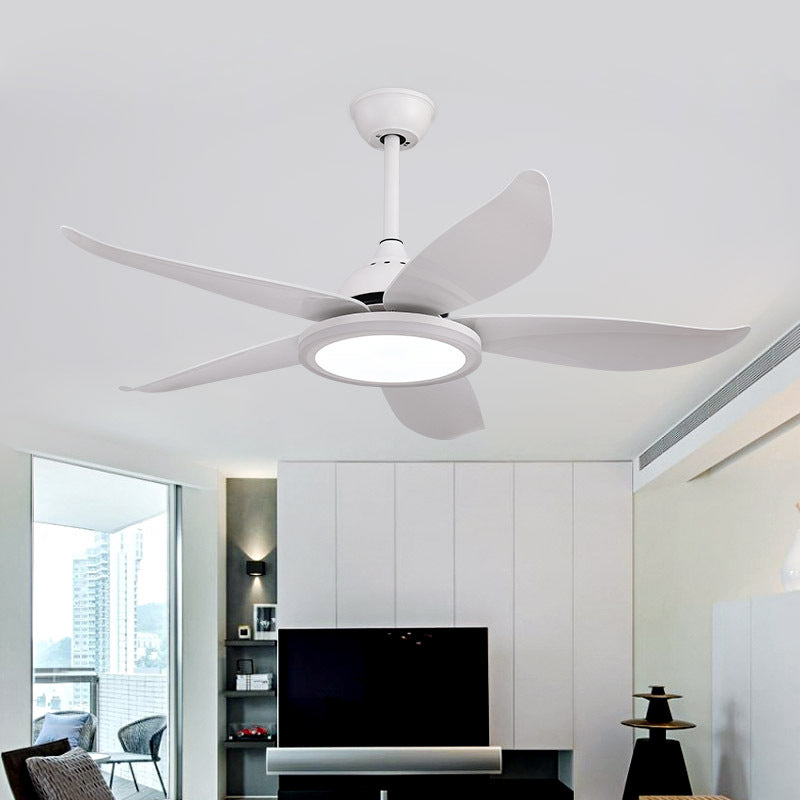 48" Width White LED Semi-Flush Mount Contemporary Metal Circular Hanging Fan Lighting for Living Room, 8 Blades White Clearhalo 'Ceiling Fans with Lights' 'Ceiling Fans' 'Modern Ceiling Fans' 'Modern' Lighting' 403511